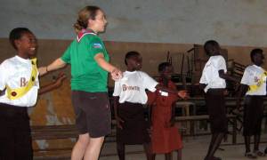 Singing "Get Loose" in Lamin Lower Basic School